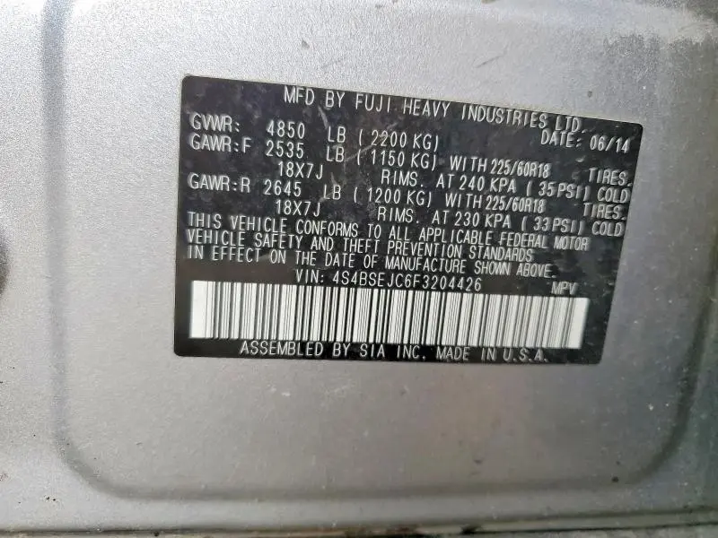 2015 SUBARU OUTBACK 3.6R LIMITED  