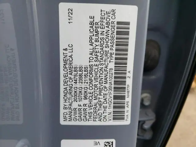 2022 HONDA ACCORD SPORT