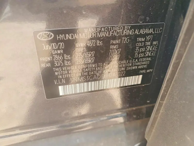 2020 HYUNDAI SANTA FE SEL  