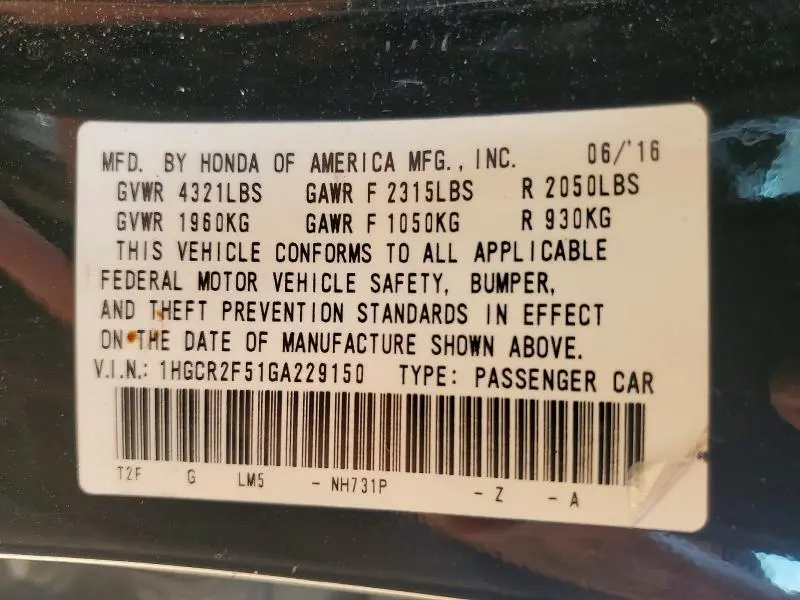 2016 HONDA ACCORD SPORT  