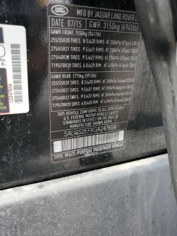 2016 LAND ROVER RANGE ROVER SUPERCHARGED  