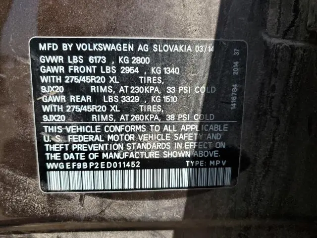 2014 VOLKSWAGEN TOUAREG V6  