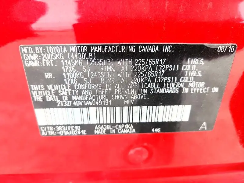 2010 TOYOTA RAV4 BASE  