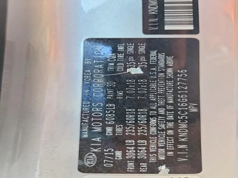 2016 KIA SEDONA EX  