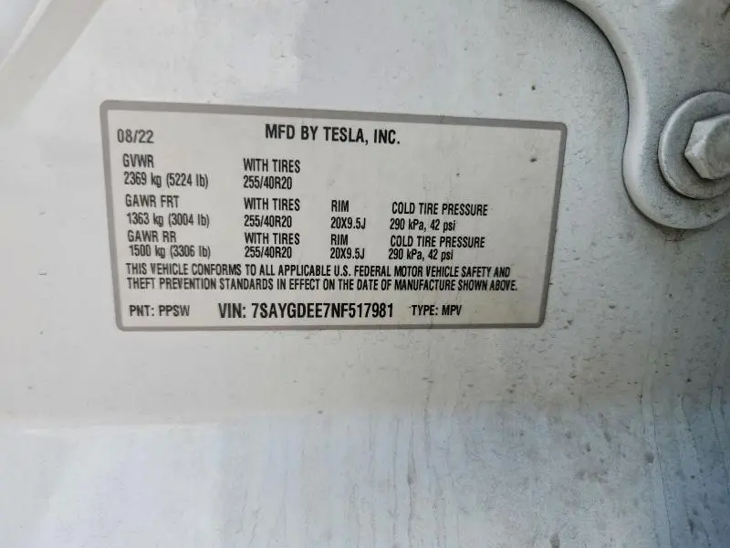 2022 TESLA MODEL Y   