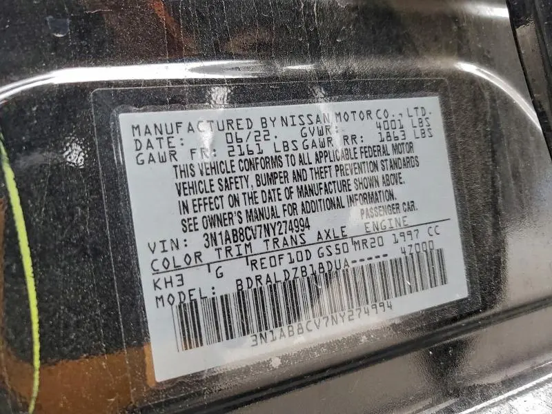 2022 NISSAN SENTRA SV  