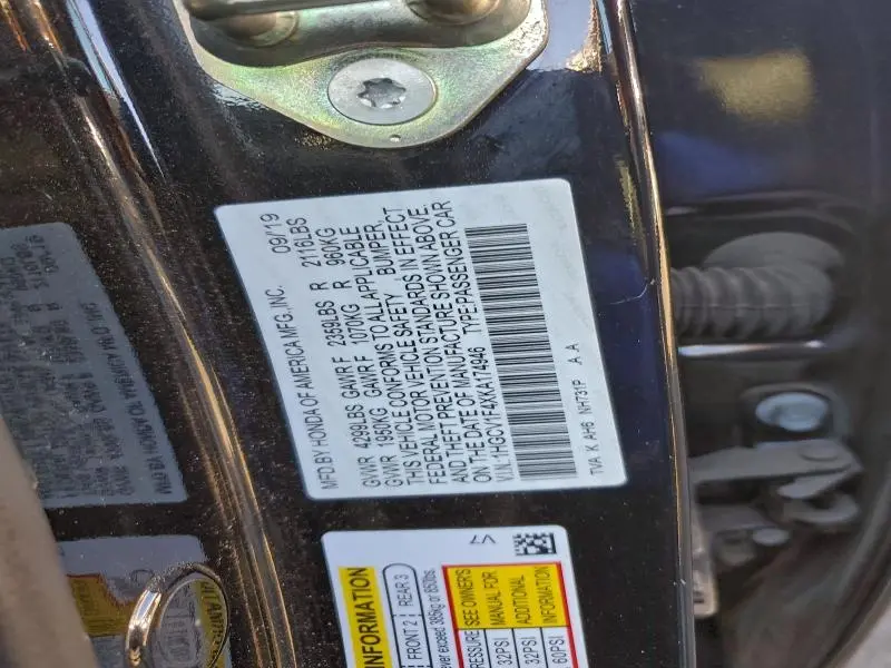 2019 HONDA ACCORD EX  