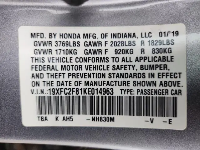 2019 HONDA CIVIC SPORT  