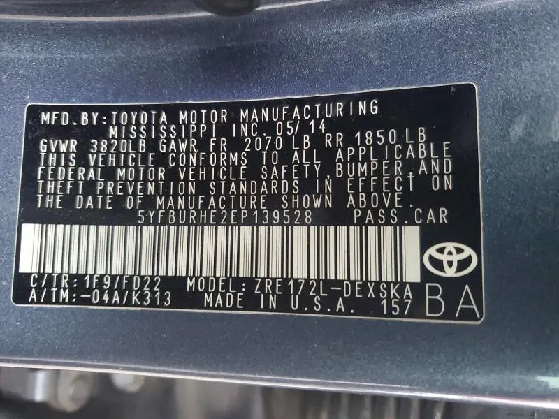 2014 TOYOTA COROLLA L  