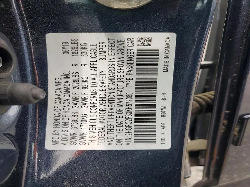 2019 HONDA CIVIC LX  