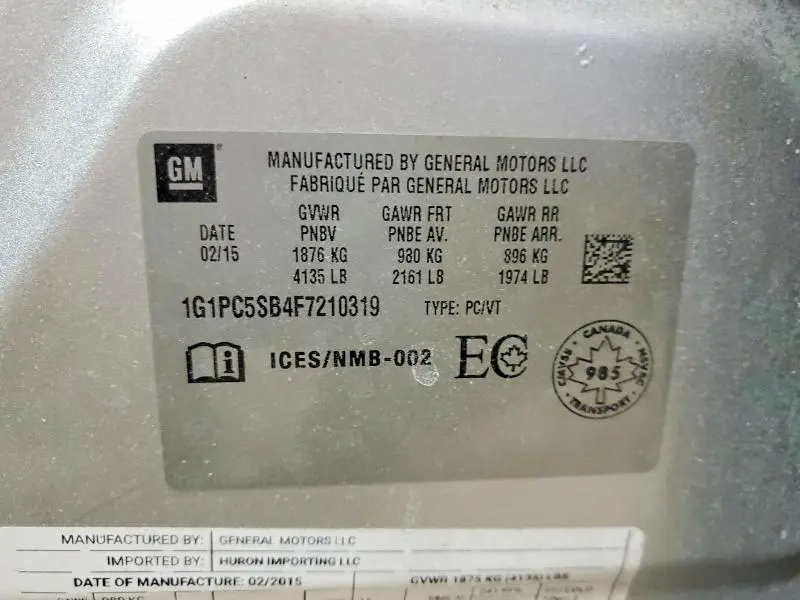 2015 CHEVROLET CRUZE LT  