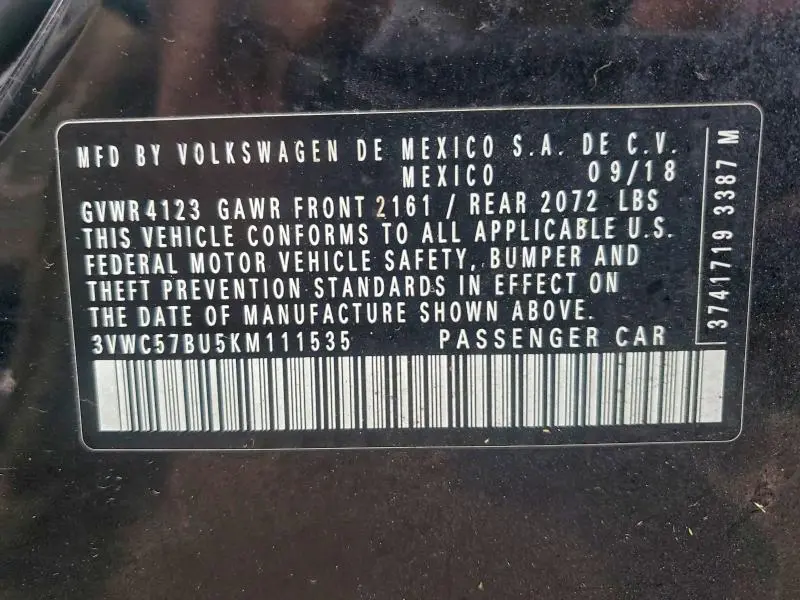 2019 VOLKSWAGEN JETTA S  