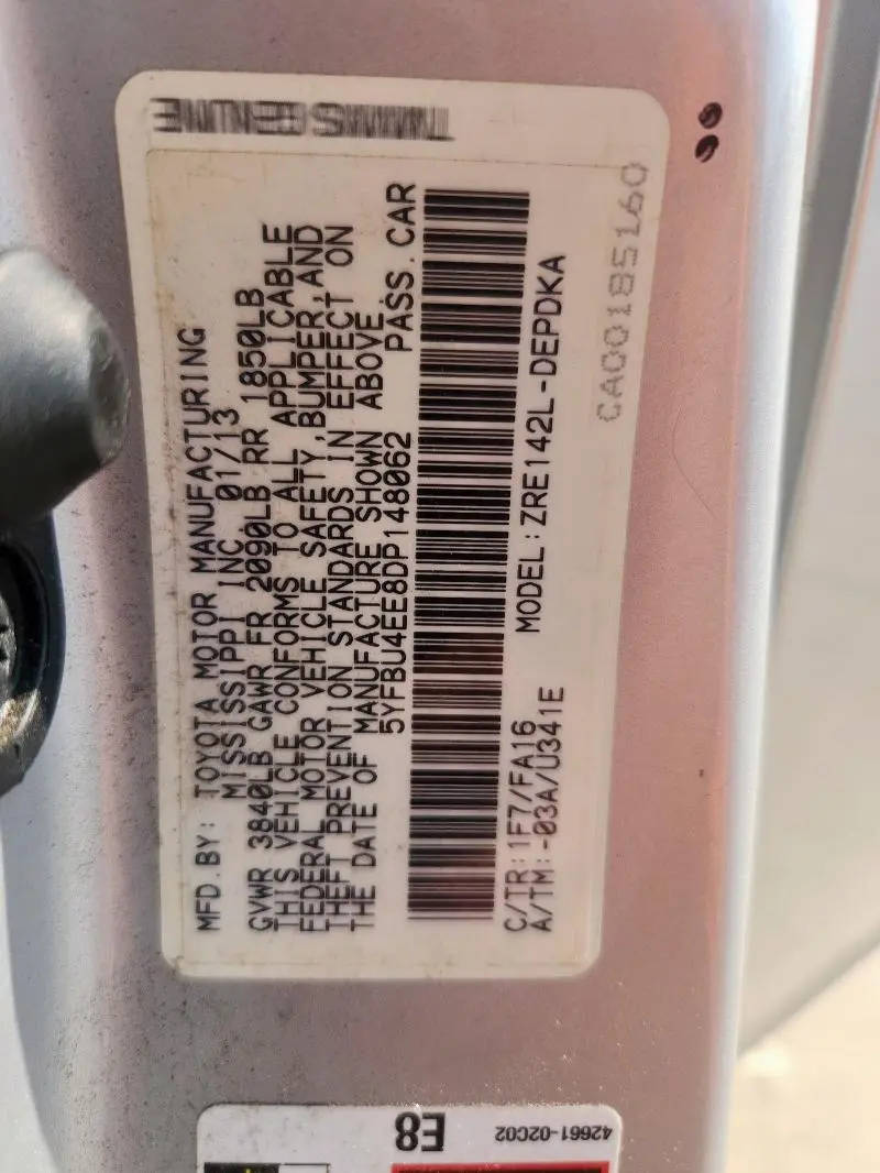 2013 TOYOTA COROLLA BASE  