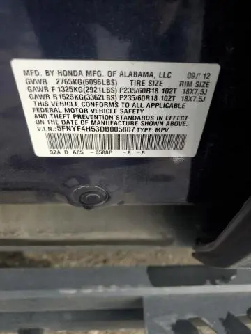 2013 HONDA PILOT EXL  