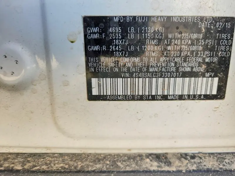 2015 SUBARU OUTBACK 2.5I LIMITED  