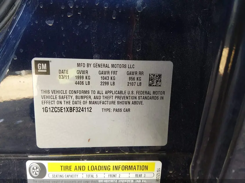 2011 CHEVROLET MALIBU 1LT