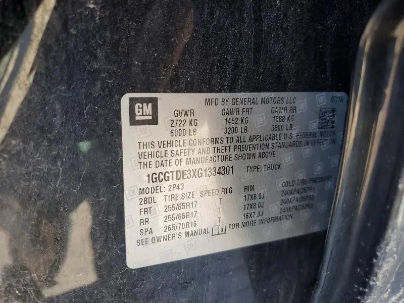 2016 CHEVROLET COLORADO Z71  