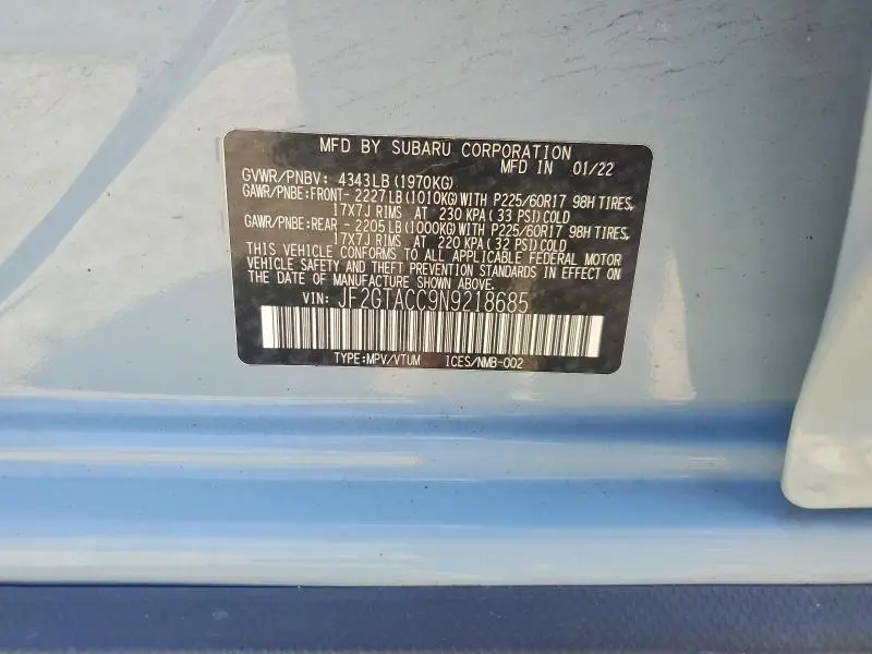 2022 SUBARU CROSSTREK PREMIUM  