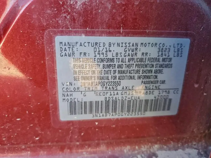 2016 NISSAN SENTRA S  