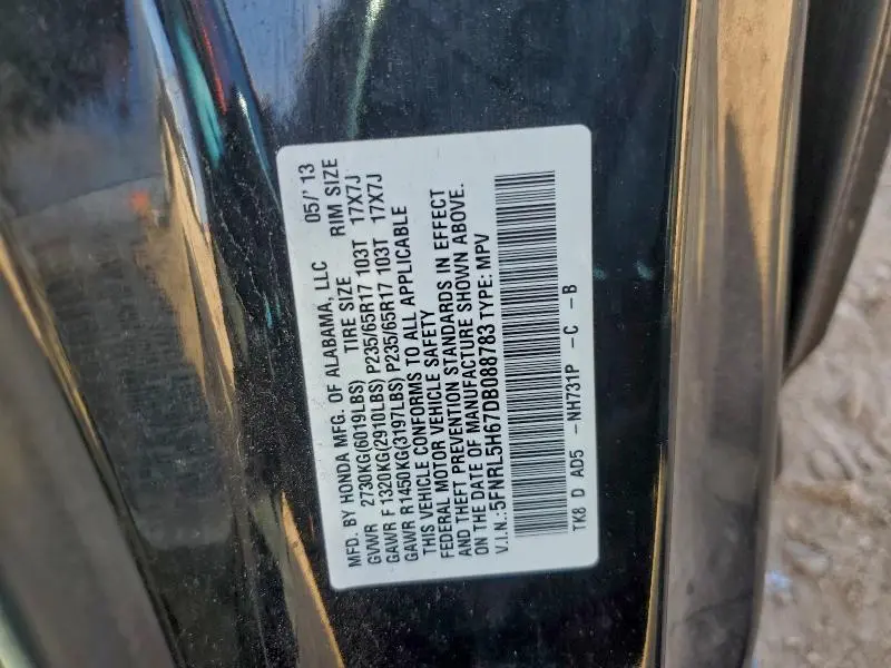 2013 HONDA ODYSSEY EXL  