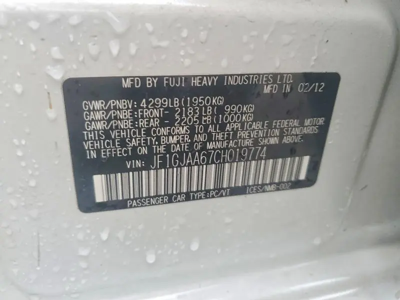 2012 SUBARU IMPREZA   