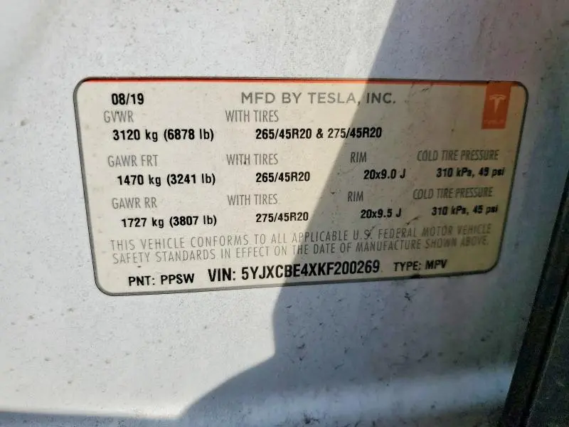2019 TESLA MODEL X   