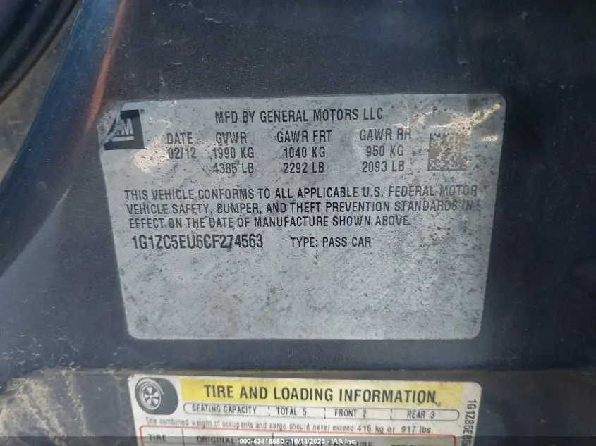 2012 CHEVROLET MALIBU 1LT