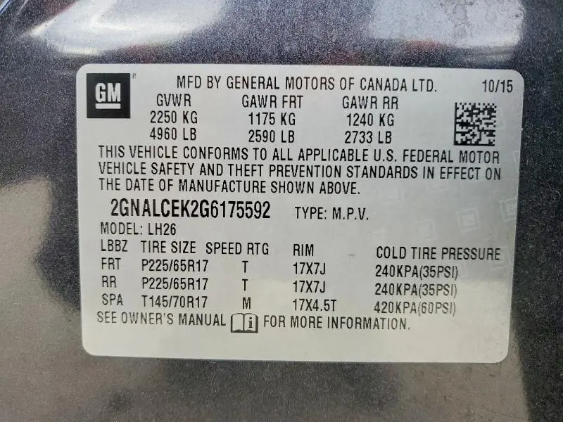 2016 CHEVROLET EQUINOX LT  