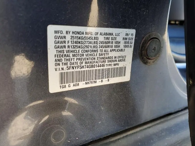 2016 HONDA PILOT EXLN  