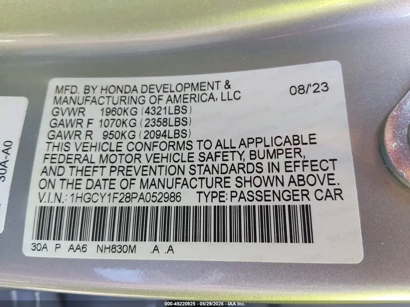 2023 HONDA ACCORD LX