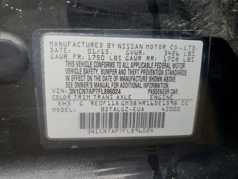 2015 NISSAN VERSA 1.6 SL  