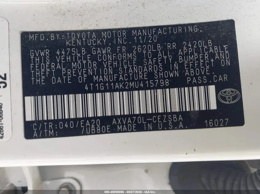 2021 TOYOTA CAMRY SE