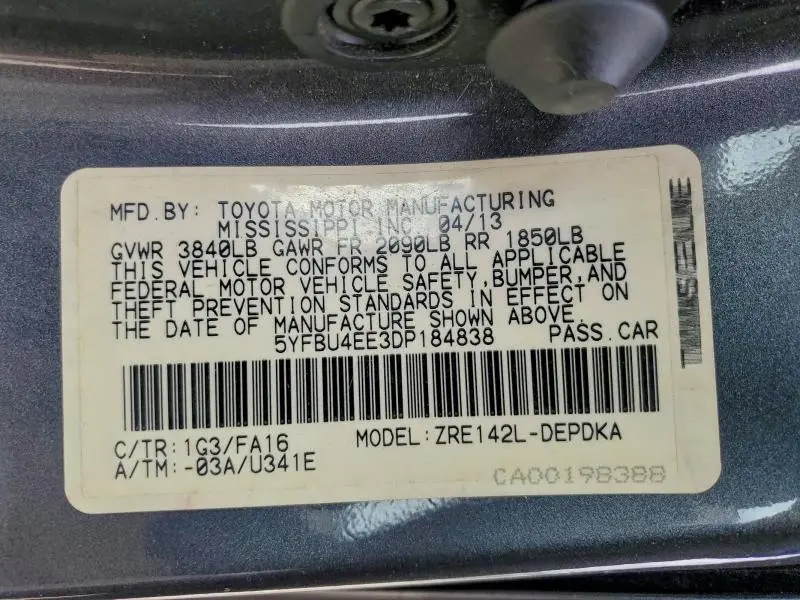 2013 TOYOTA COROLLA BASE  