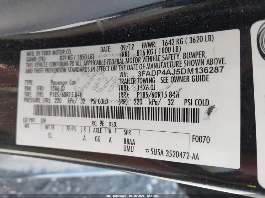 2013 FORD FIESTA S