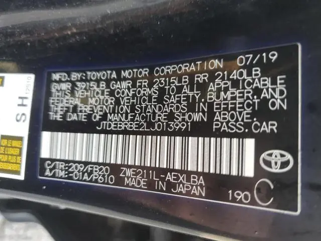 2020 TOYOTA COROLLA LE  