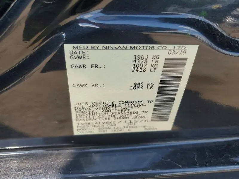 2019 NISSAN ALTIMA SL  