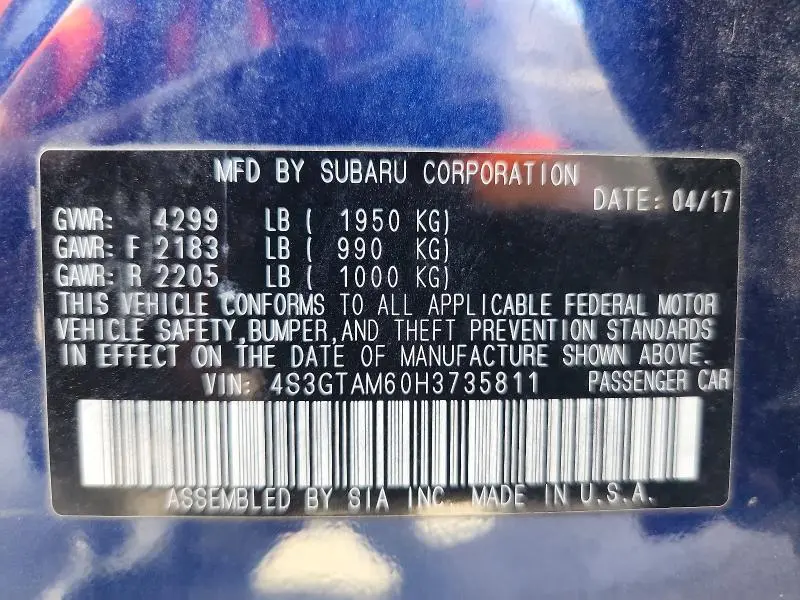 2017 SUBARU IMPREZA SPORT  