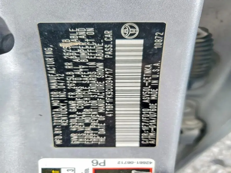 2012 TOYOTA CAMRY LE  
