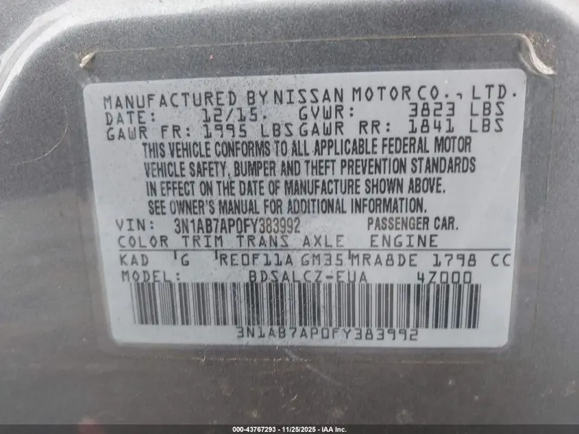 2015 NISSAN SENTRA S