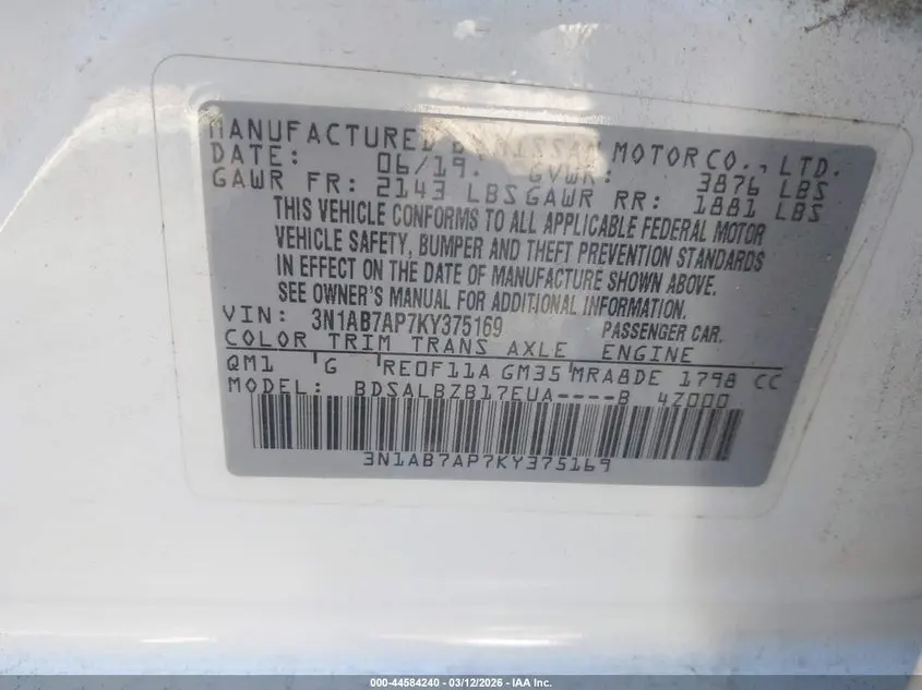 2019 NISSAN SENTRA S