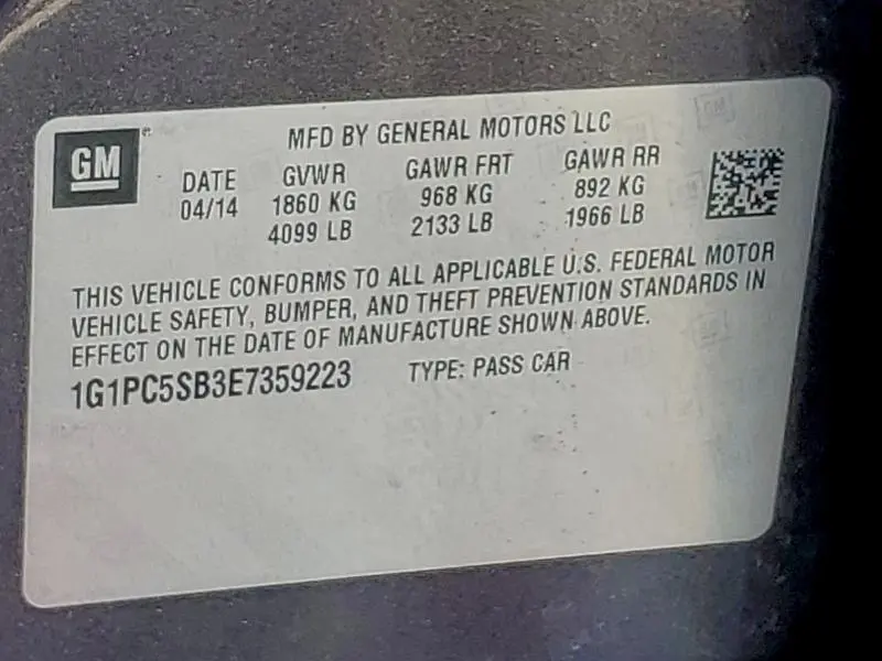 2014 CHEVROLET CRUZE LT  