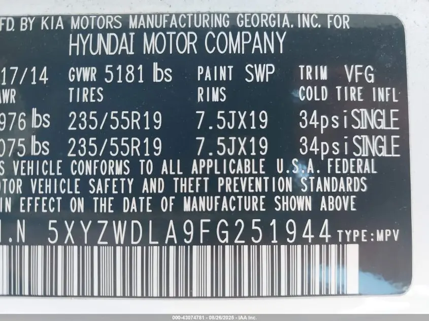 2015 HYUNDAI SANTA FE SPORT 2.0L TURBO