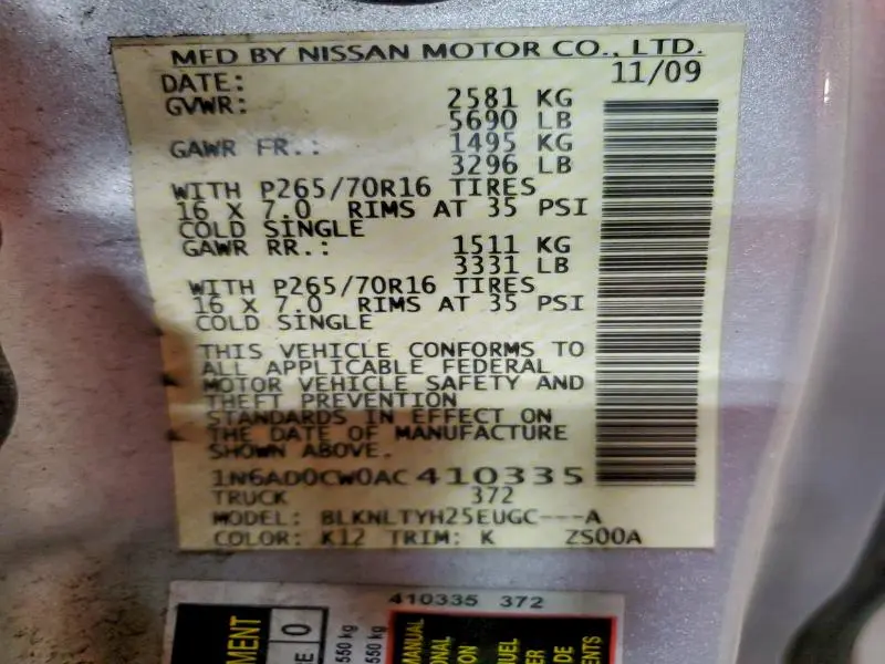 2010 NISSAN FRONTIER KING CAB SE  