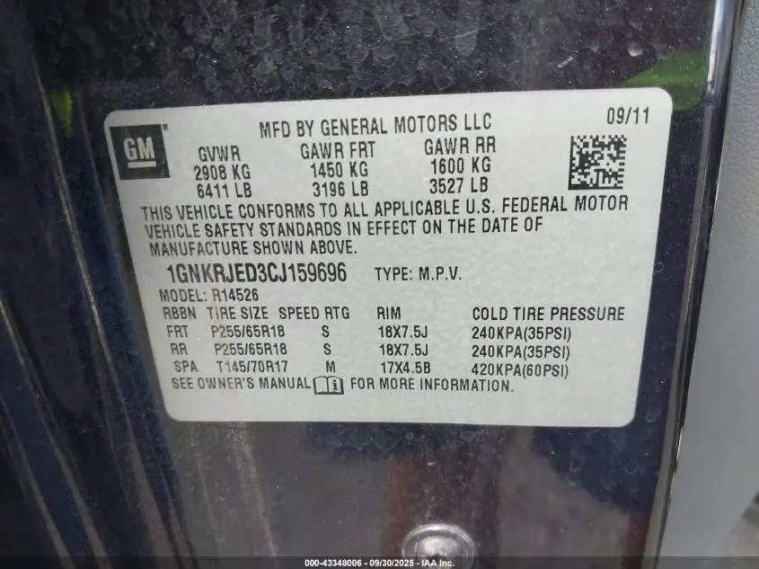 2012 CHEVROLET TRAVERSE 2LT