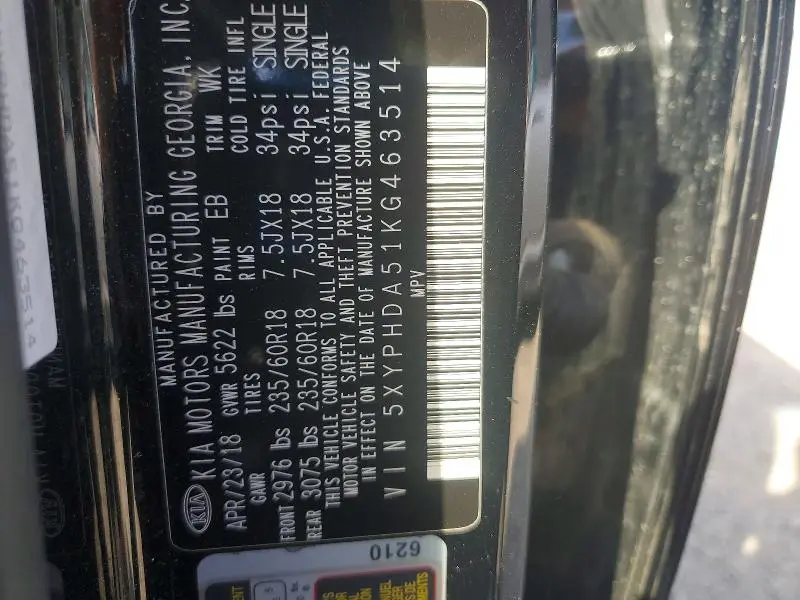 2019 KIA SORENTO EX V6  