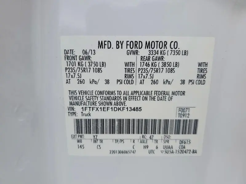 2013 FORD F150 SUPER CAB  