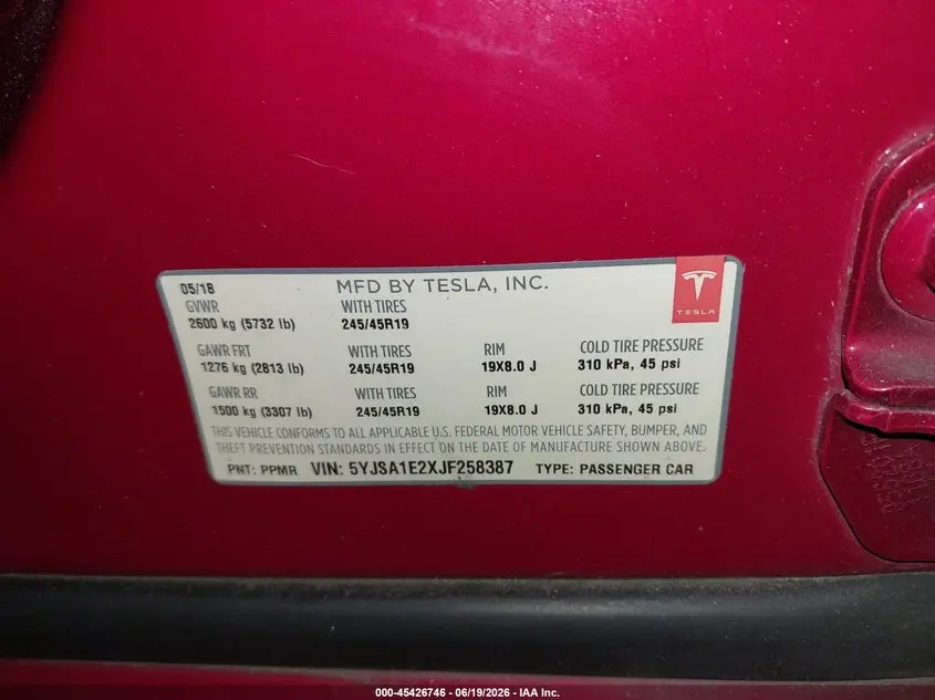 2018 TESLA MODEL S  