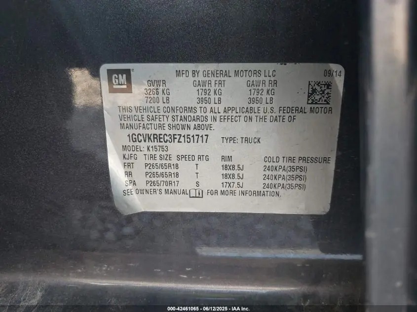 2015 CHEVROLET SILVERADO 1500 2LT