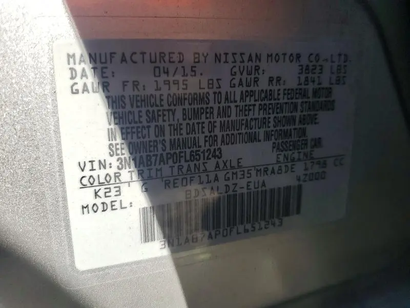 2015 NISSAN SENTRA SV  