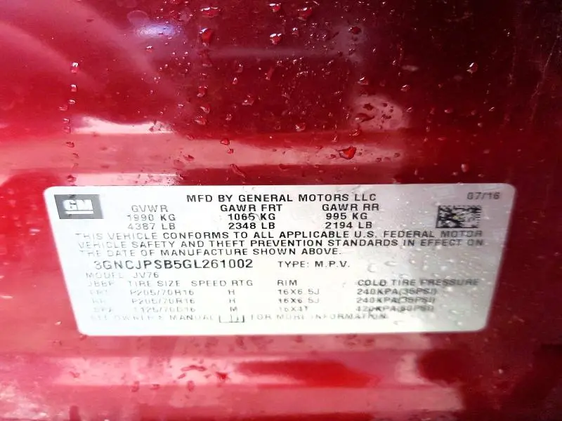 2016 CHEVROLET TRAX 1LT  